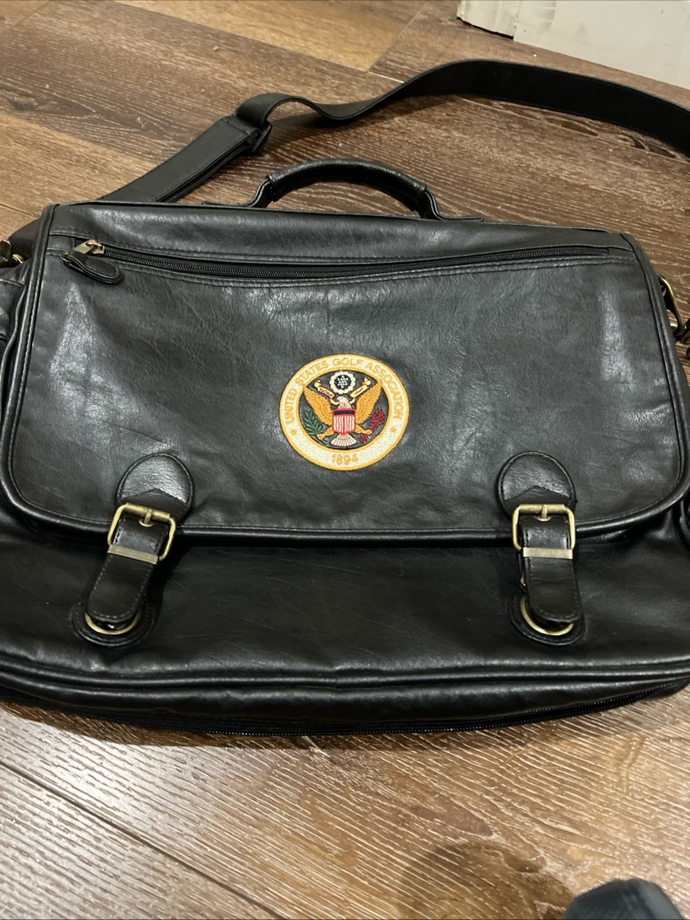 Vintage USGA 1894 Black Leather Men's Messenger travel Bag with Emblem - Picture 12 of 12